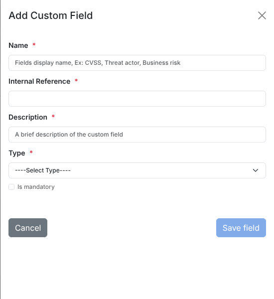 Add Custom Field panel