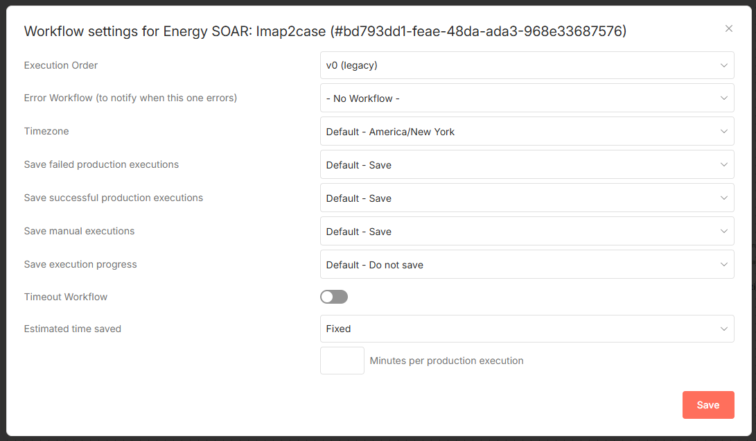 Workflow settings panel